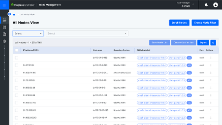 Screenshot of Progress Chef 360 UI titled All Nodes View