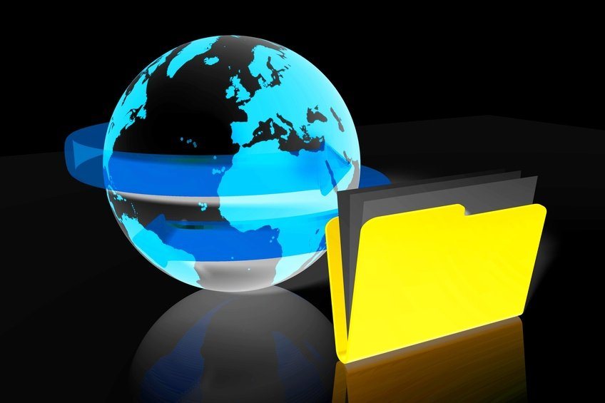3D computer generated 3D yellow folder and an Earth.