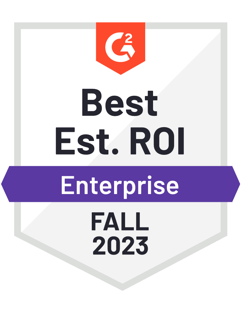 Best est. roi enterprise 2023 g2 badge