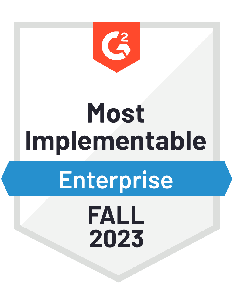 most implementable enterprise fall 2023 g2 badge