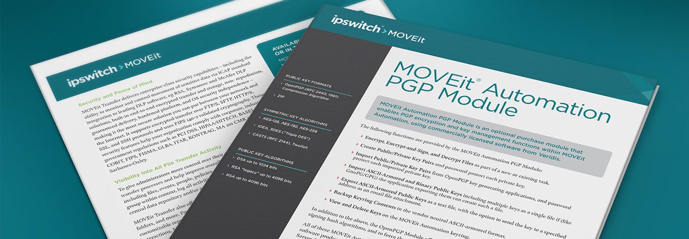 MOVEit Automation PGP Module is an optional purchase module that enables PGP encryption and key management functions within MOVEit Automation