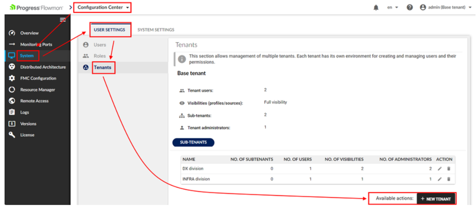 Figure 4: Navigating to the Tenants Management screen. 