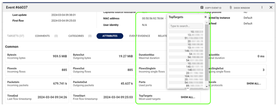 Figure 5: Top 20 targets shown in the Event Detail screen. 